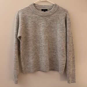 Quince Baby Alpaca Wool Diamond Stitch Crew Sweater Light Grey Medium